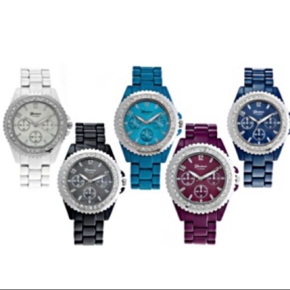 Geneva Ladies Watch Set of 5, Stainless Steel, Ceramic Bracelet, Needs Battery - Picture 1 of 1